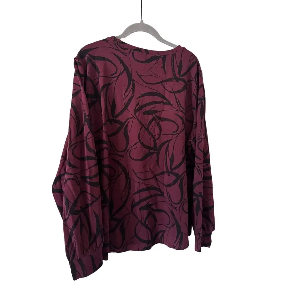 Chico’s Size 3 XL Burgundy Black Abstract Print Long Sleeve Knit Top Stretch - Picture 10 of 10